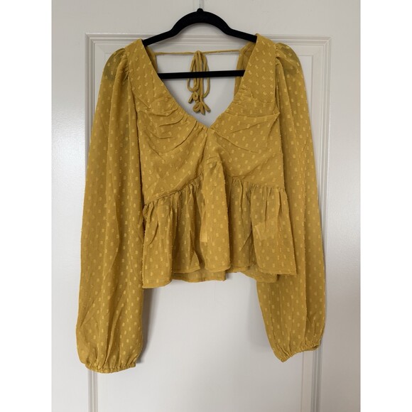 Anthropologie NWT Peplum Balloon Sleeve Blouse in Harvest Gold Medium - Picture 3 of 7
